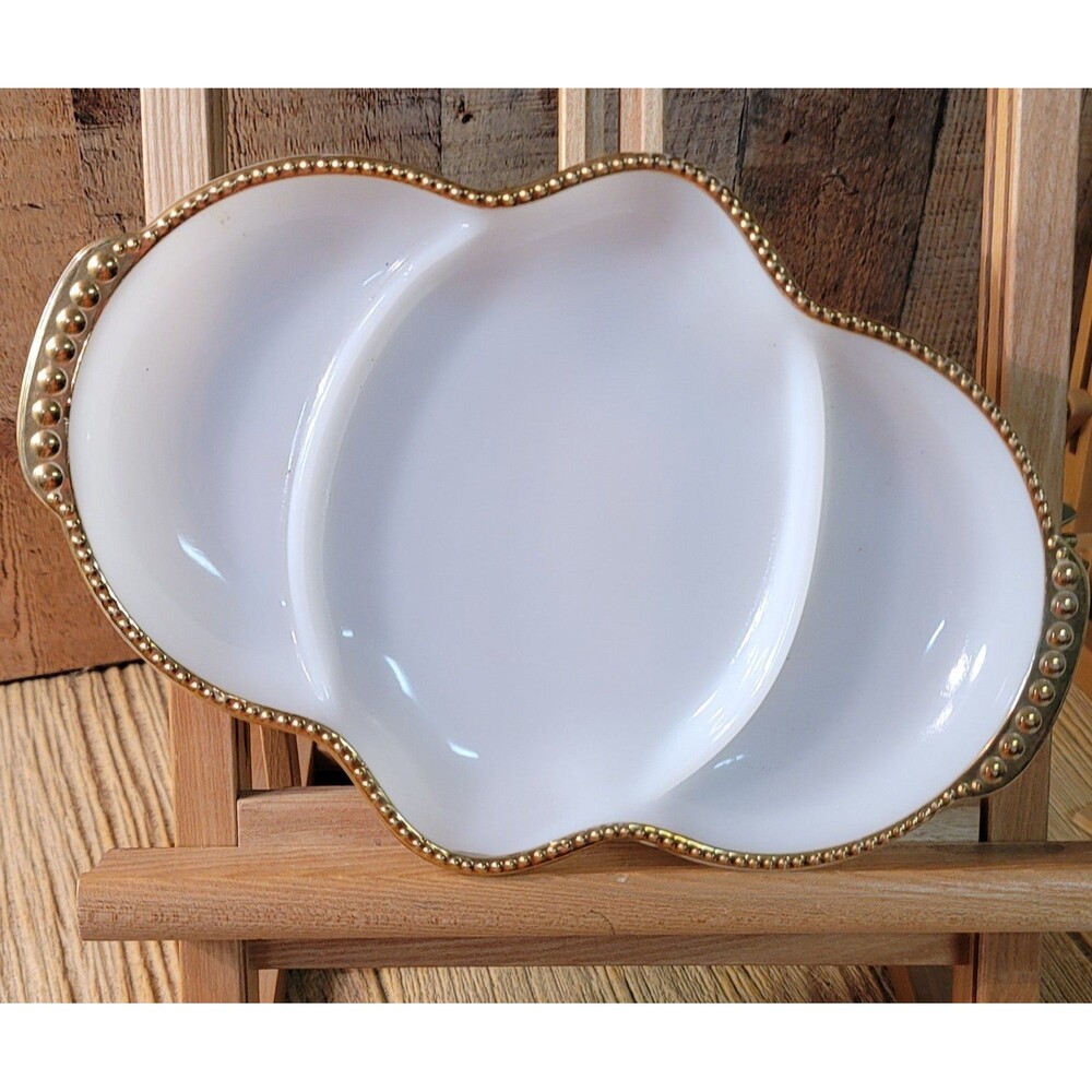 Vintage Fire King Oven Ware Divided Milk Glass Dish